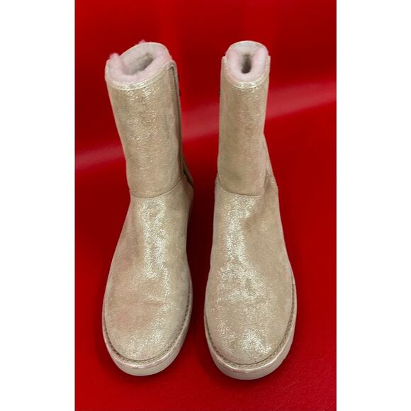 UGG Abree Short II Stardust Metallic Gold Suede Shearling Lined Boots Sz 6 - Picture 7 of 16
